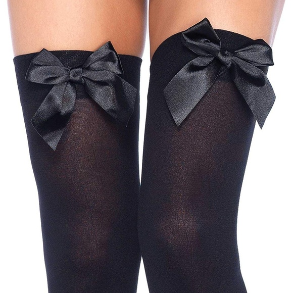 NWT Leg Ave opaque thigh highs w/ satin bow 6255 - Picture 4 of 5